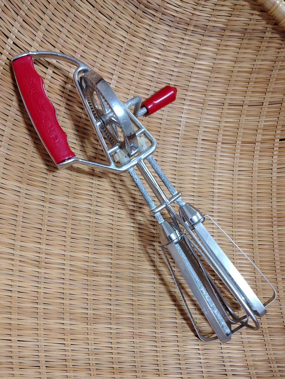 Red Handheld Vintage Egg Beater Hand Mixer - Maynard